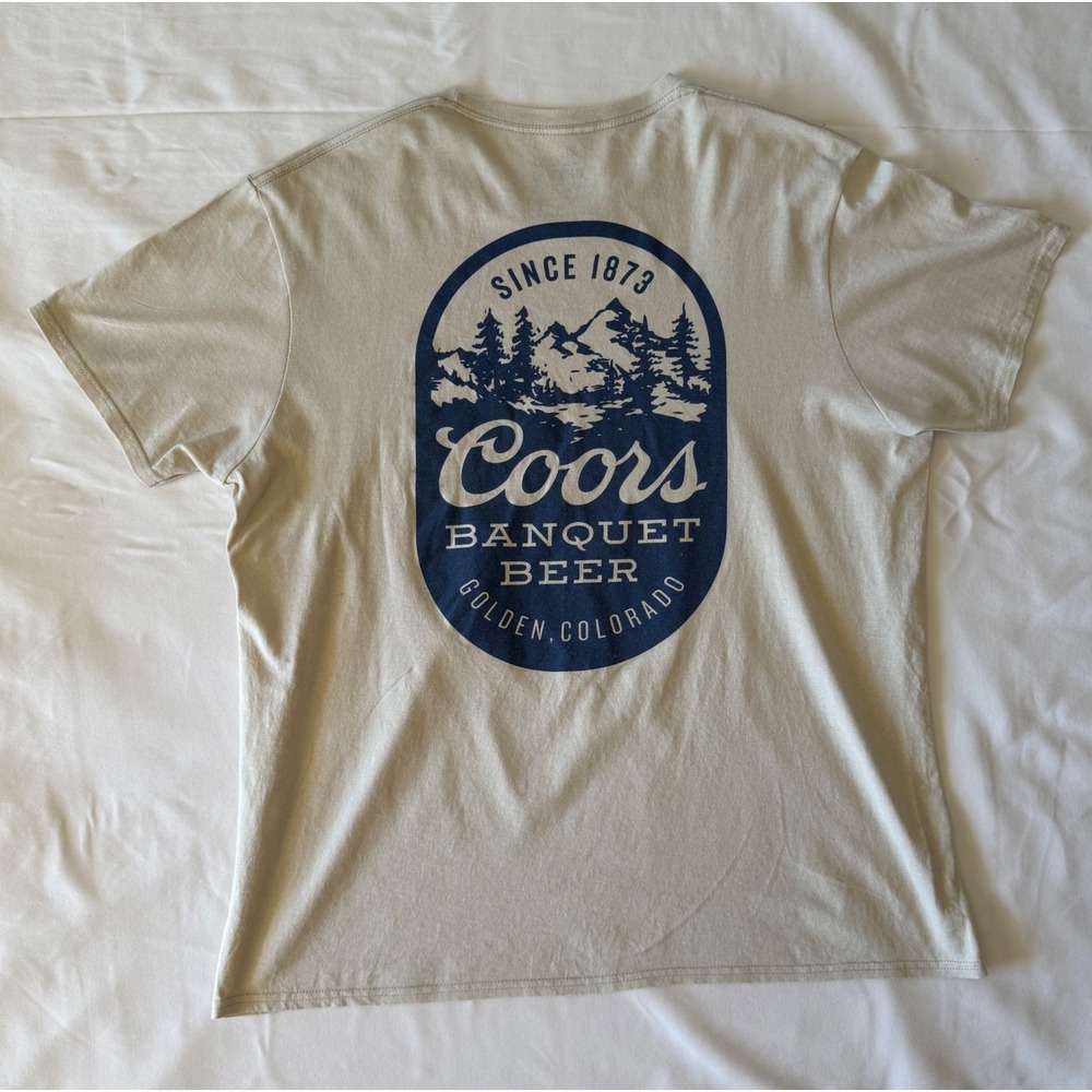 Coors Banquet Beer Graphic T-Shirt Mens Large Tan Short Sleeve Cotton - Picture 3 of 8